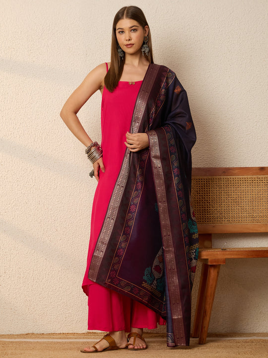 Fuchsia Strappy Kurta Set Dark Dupatta