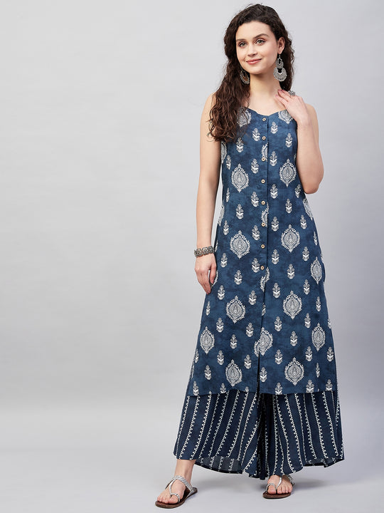 Blue White Porcelien Print Spaghetti Kurta Palazzo Set