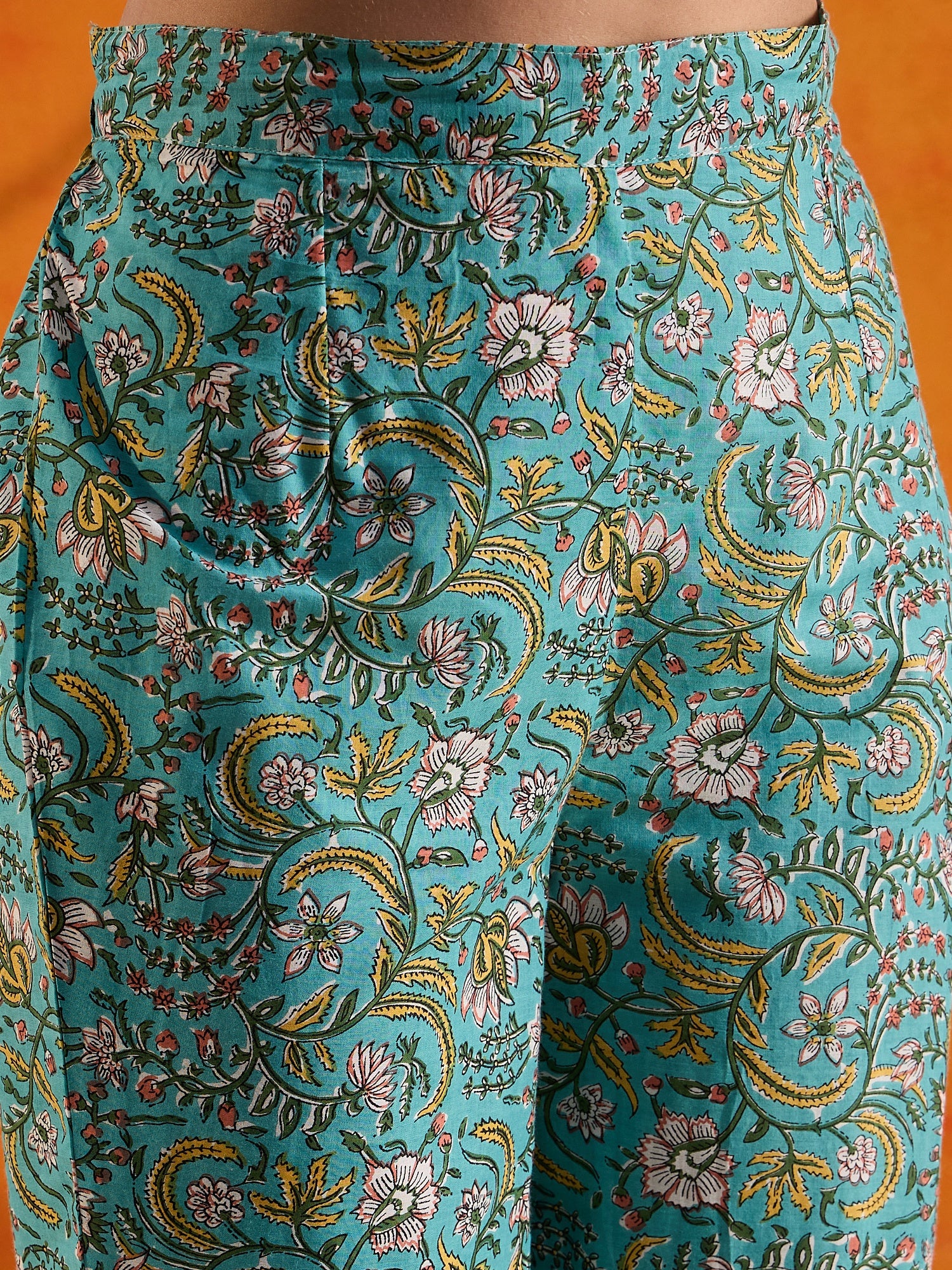 Teal Jaal Kalamkari Round Neck Kurta Set W Dupatta