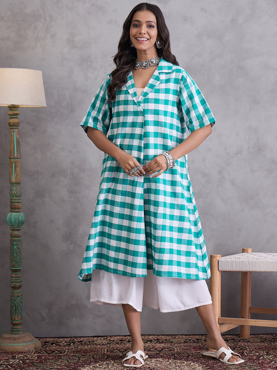 Light Blue Big Check Collar Palazzo Set