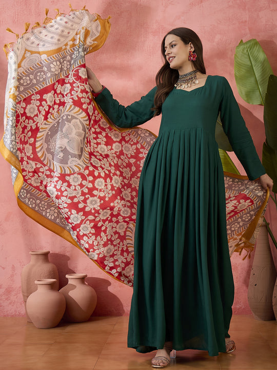 Green Sweetheart Kurta With Dupatta