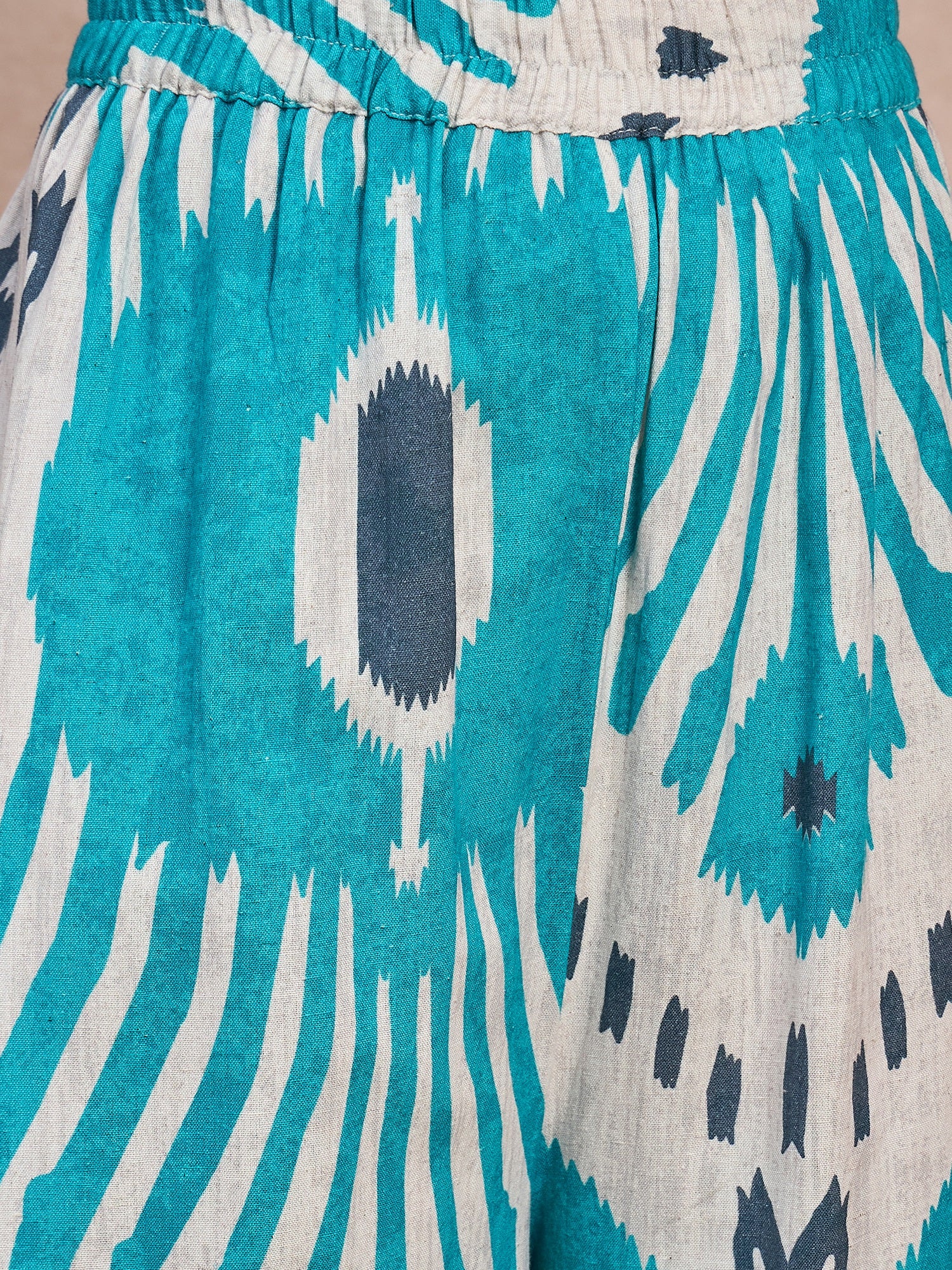 Sky Blue Ikkat Print Long Sleeve Kurta Set