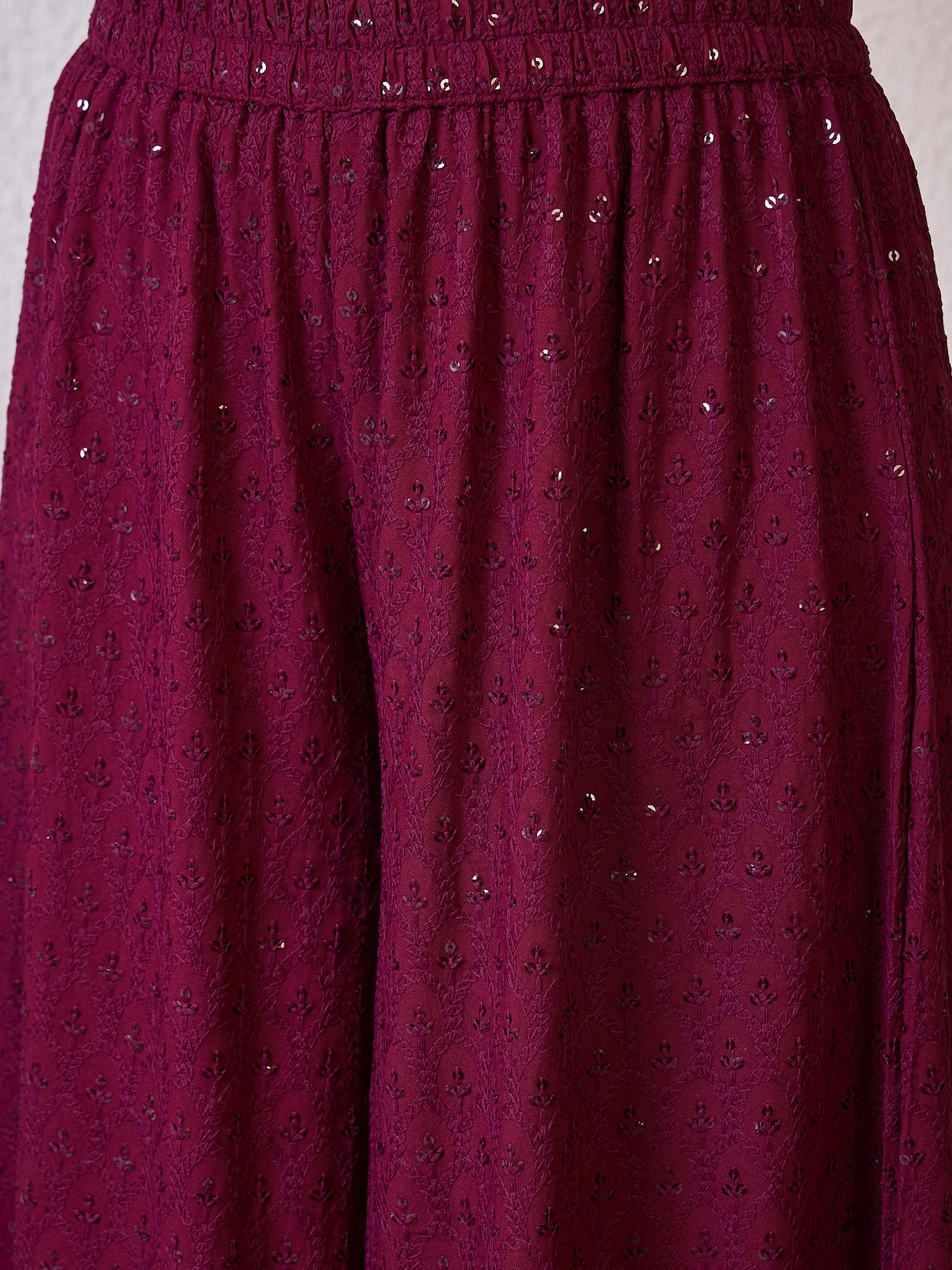 Wine Chikankari Sweetheart Set