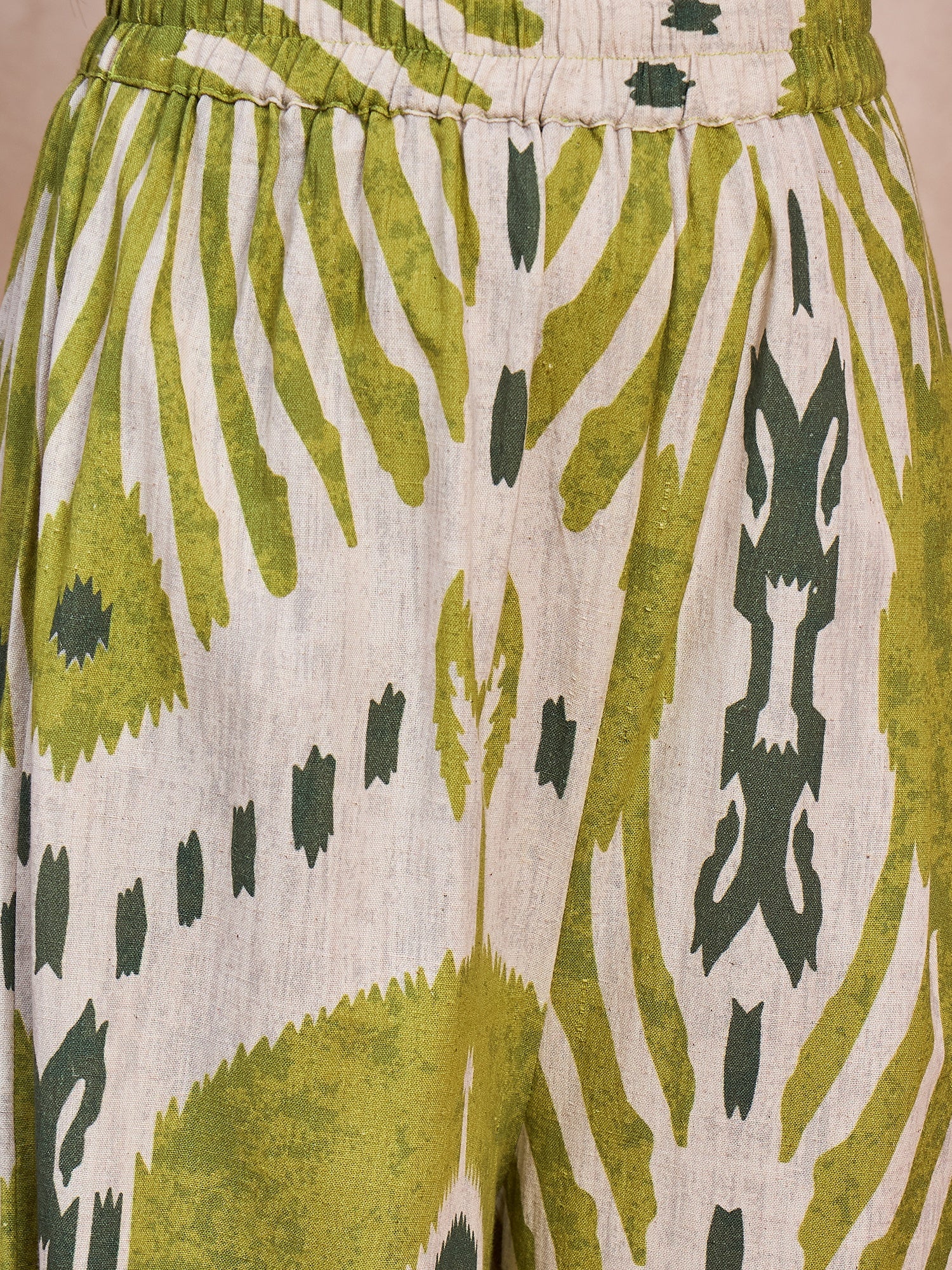 Olive White Ikkat Print Long Sleeve Kurta Set