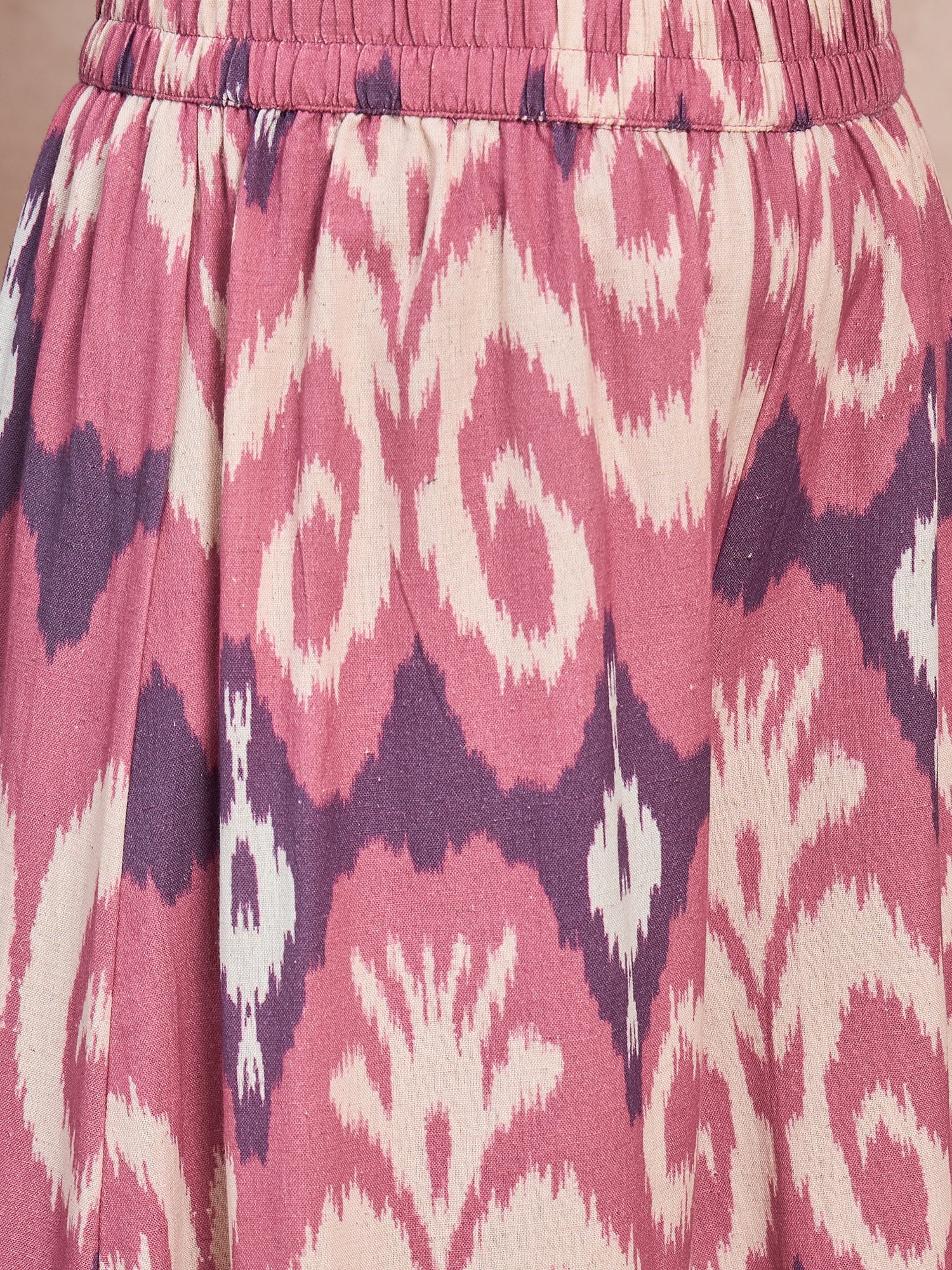 Dull Pink Ikkat Print Mandarin Neck Kurta Set