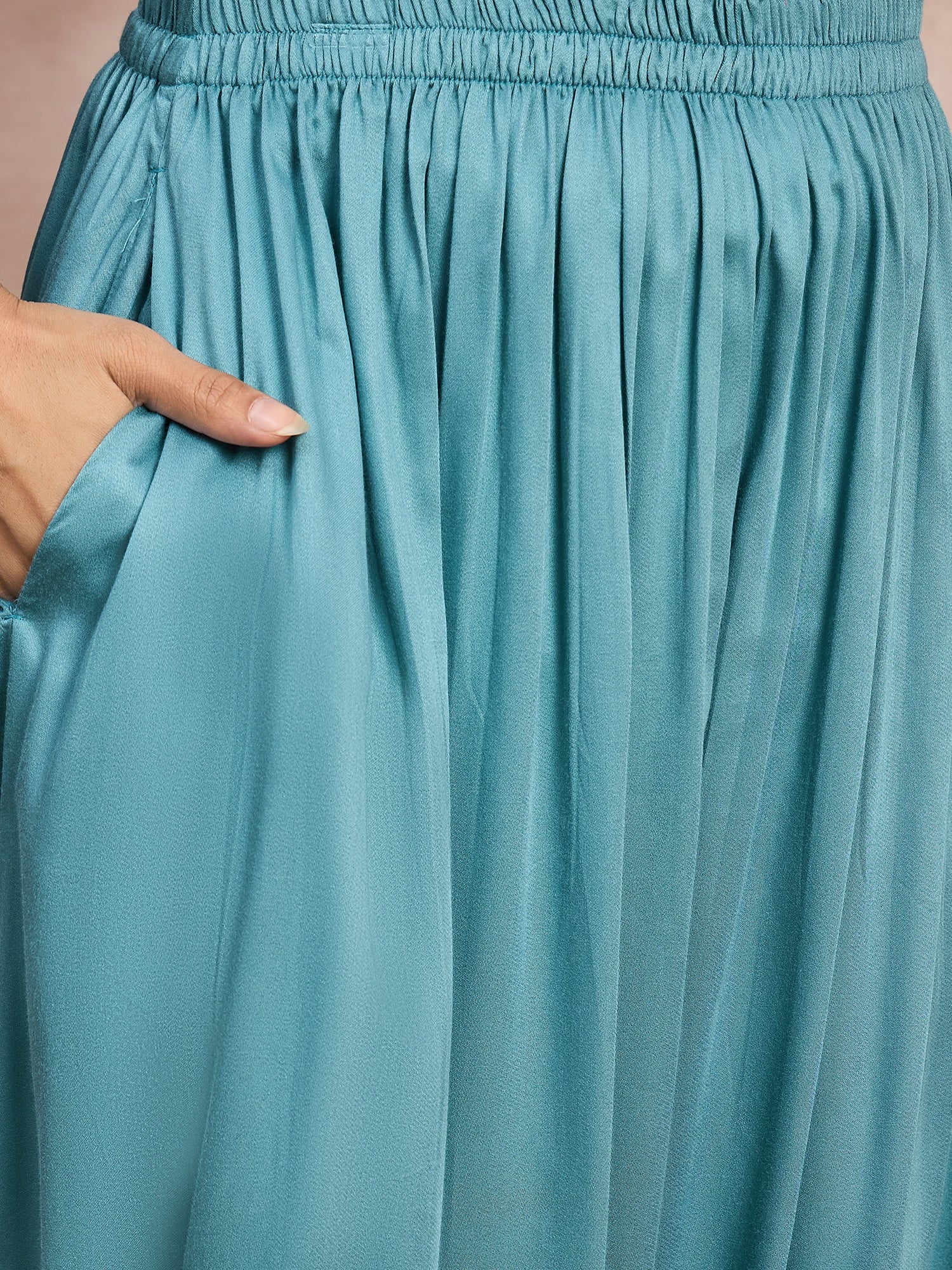 Light Teal Foil Boat Neck Dhoti Set