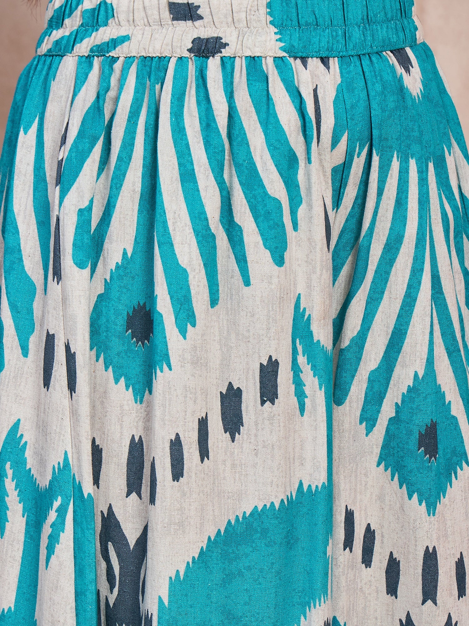 Sky Blue Ikkat Print Button Strappy Kurta Set