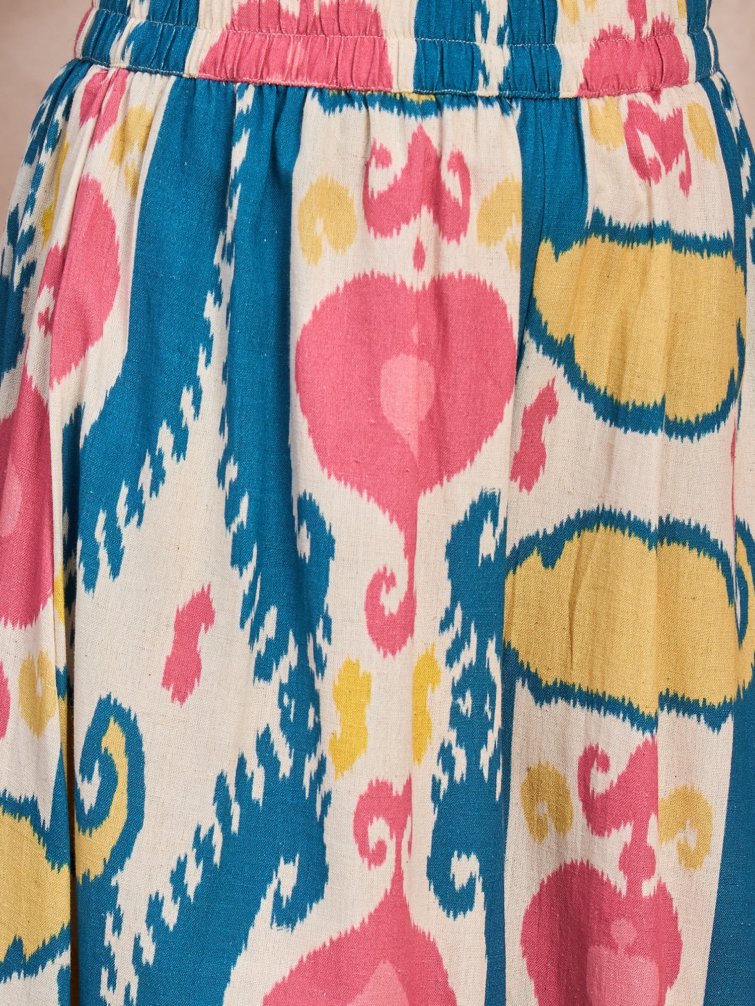 Teal Red Ikkat Print Mandarin Neck Kurta Set