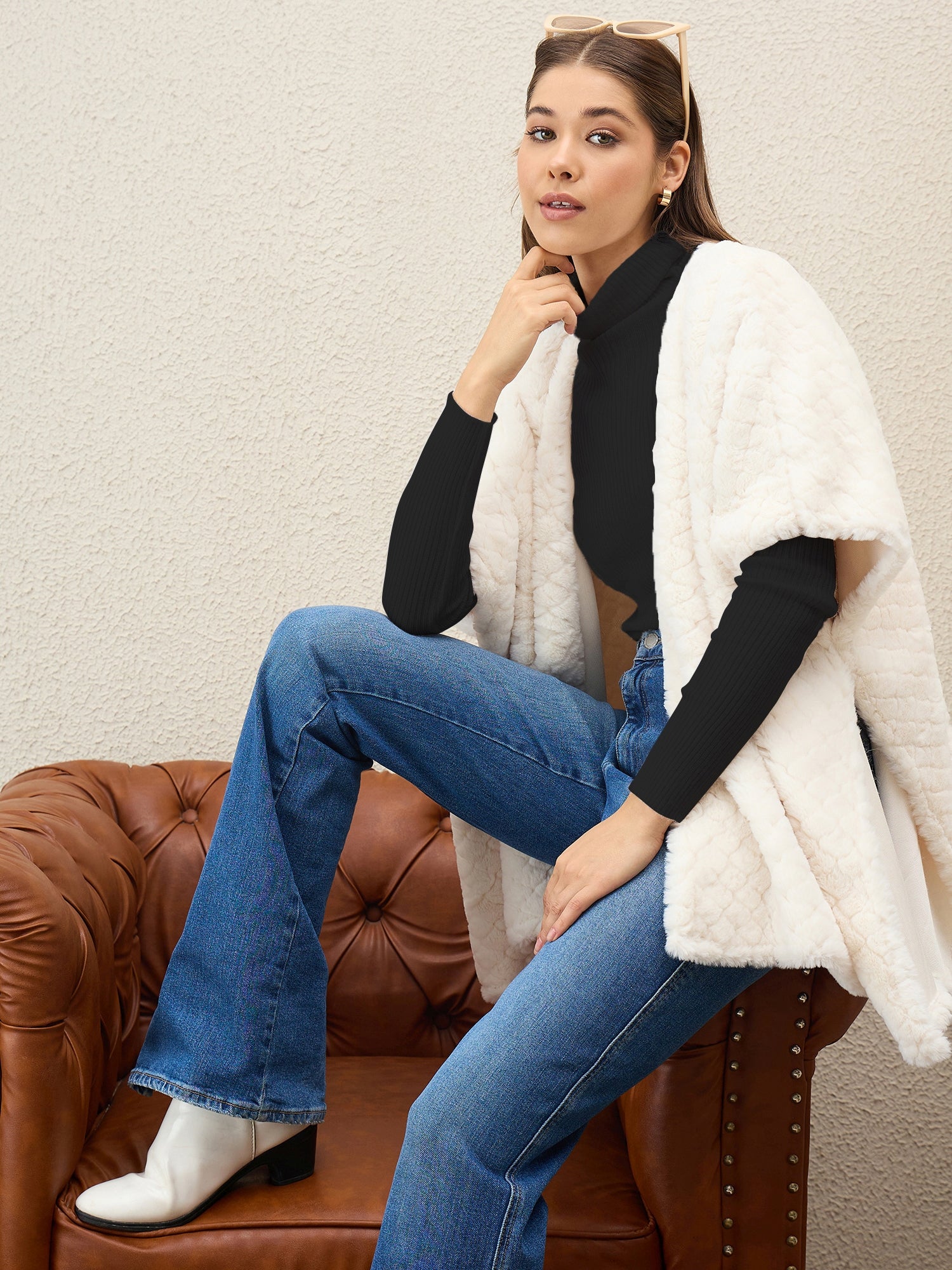 White Texture Fur Shrug