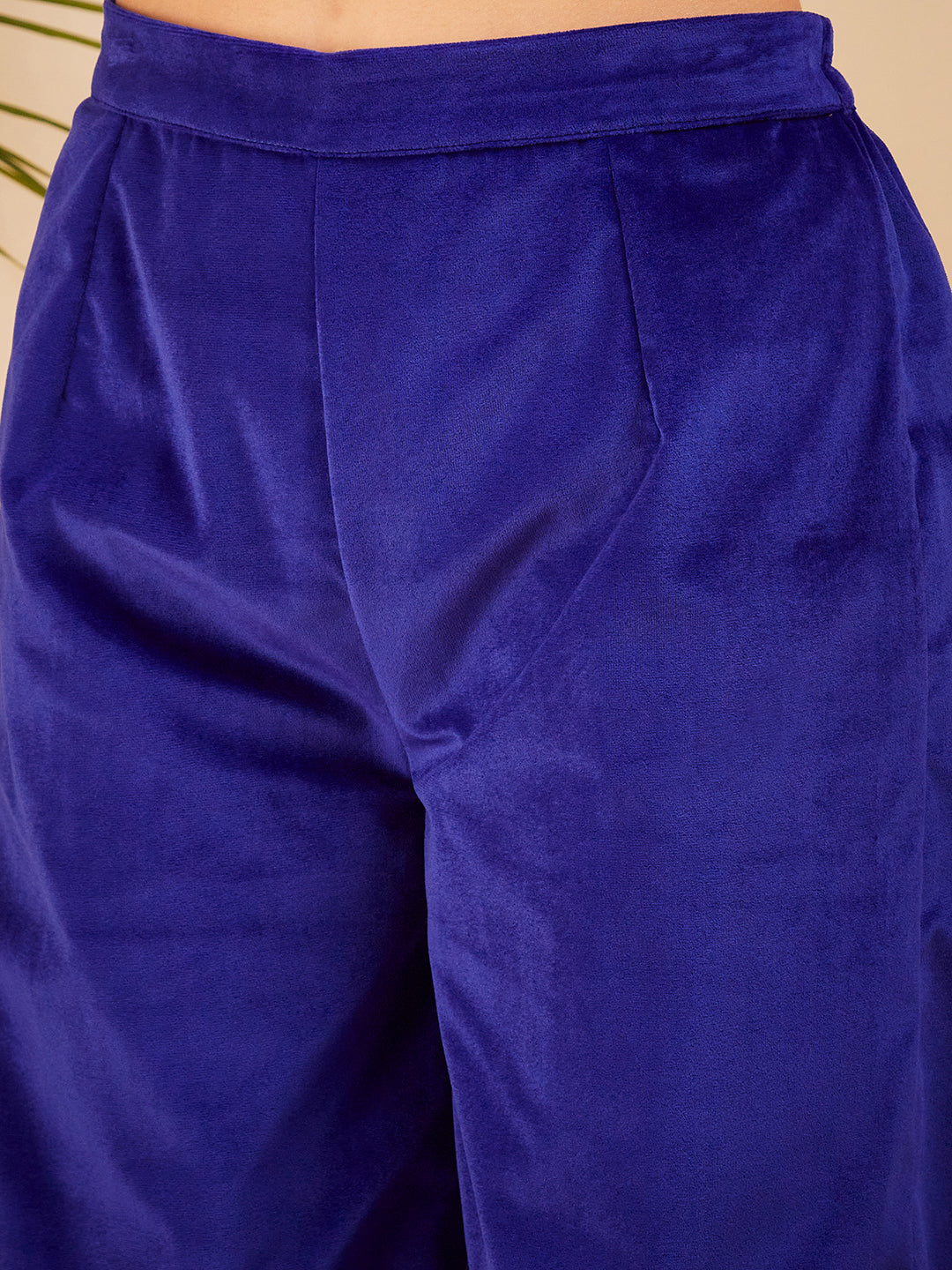 Royal Blue Mughal Shaan Style Velvet Short Kurta Set