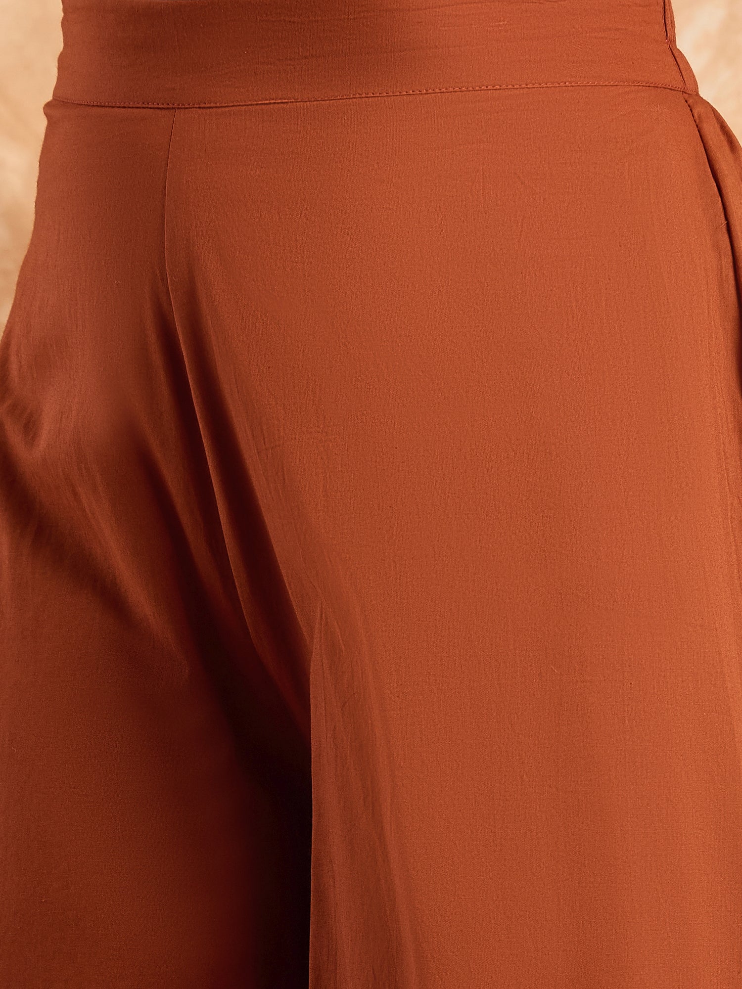 Rust V Neck Flared Kurta Set