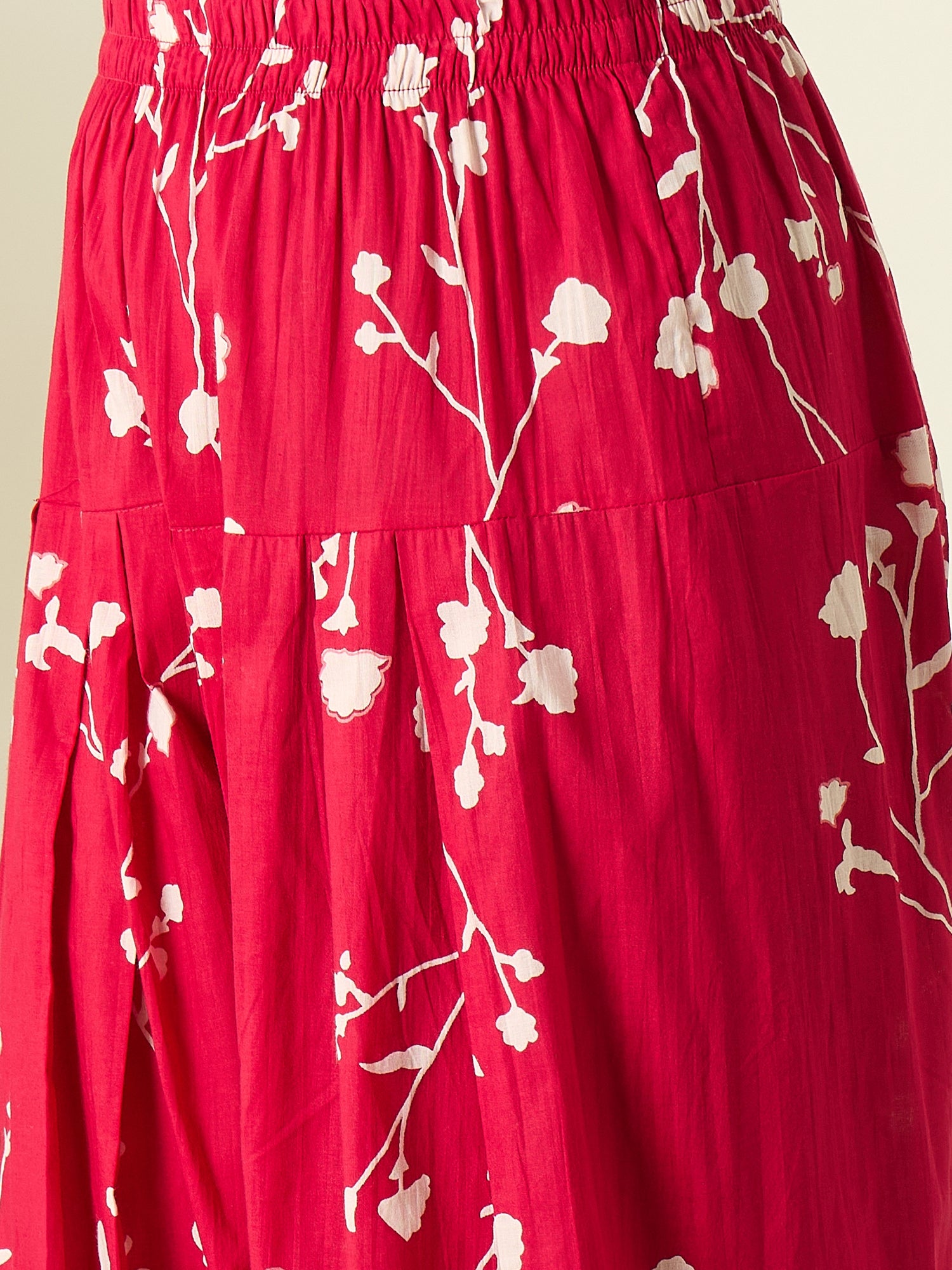 White Kurta Fuchsia Floral Salwar Set