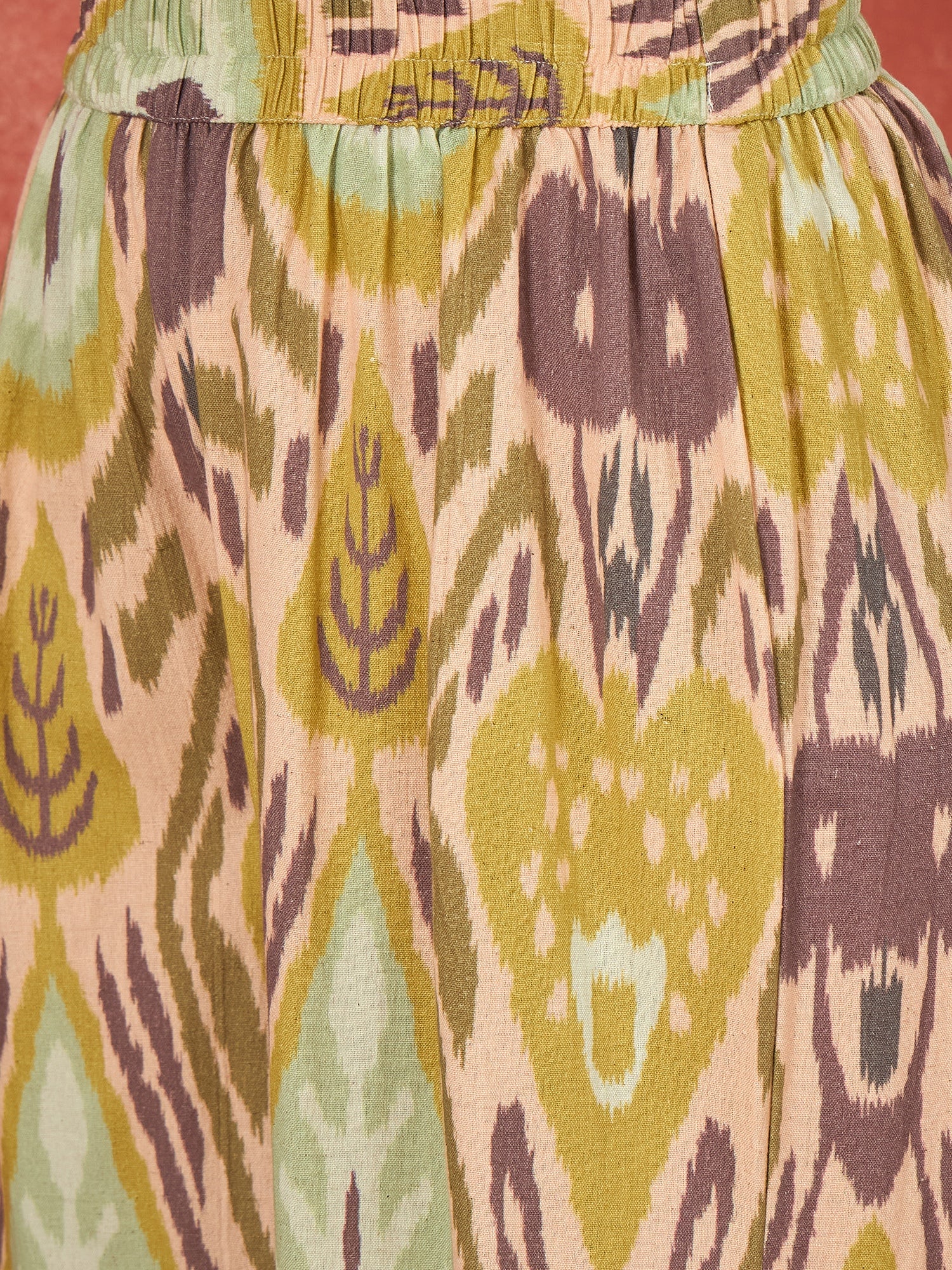 Olive Brown Ikkat Print V Neck Kurta Set