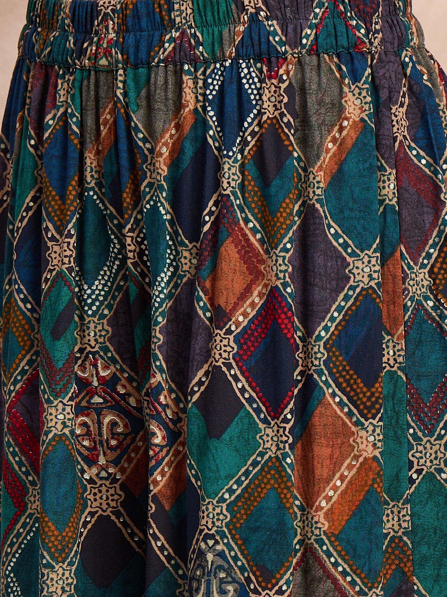 Blue Multi Square Print Flared Kurta Set