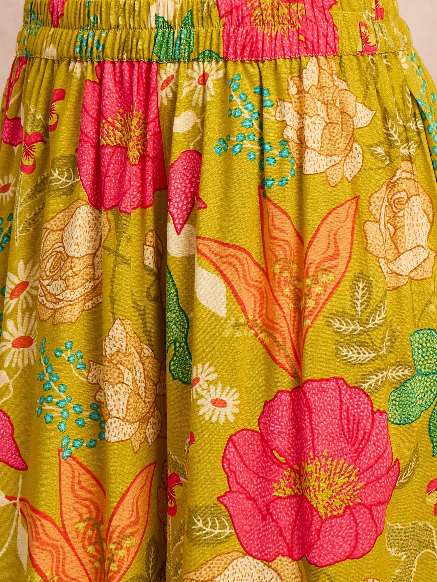 Lemon Yellow Rose Print Flared Kurta Set