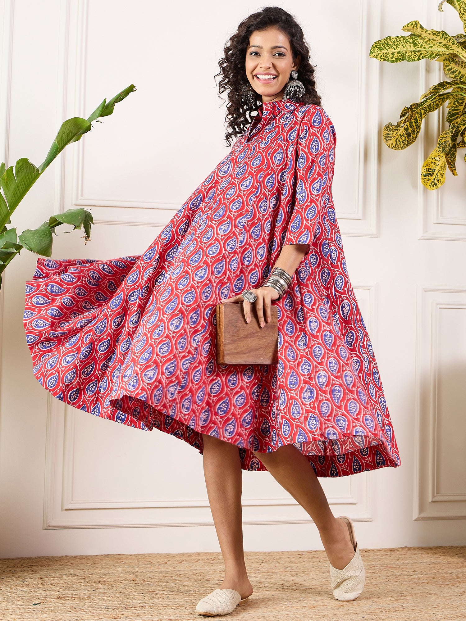 blue ajrak dress Midnight Blue Maroon Ivory Ajrak Dress With Gathers And Mandarin Colla InduBindu