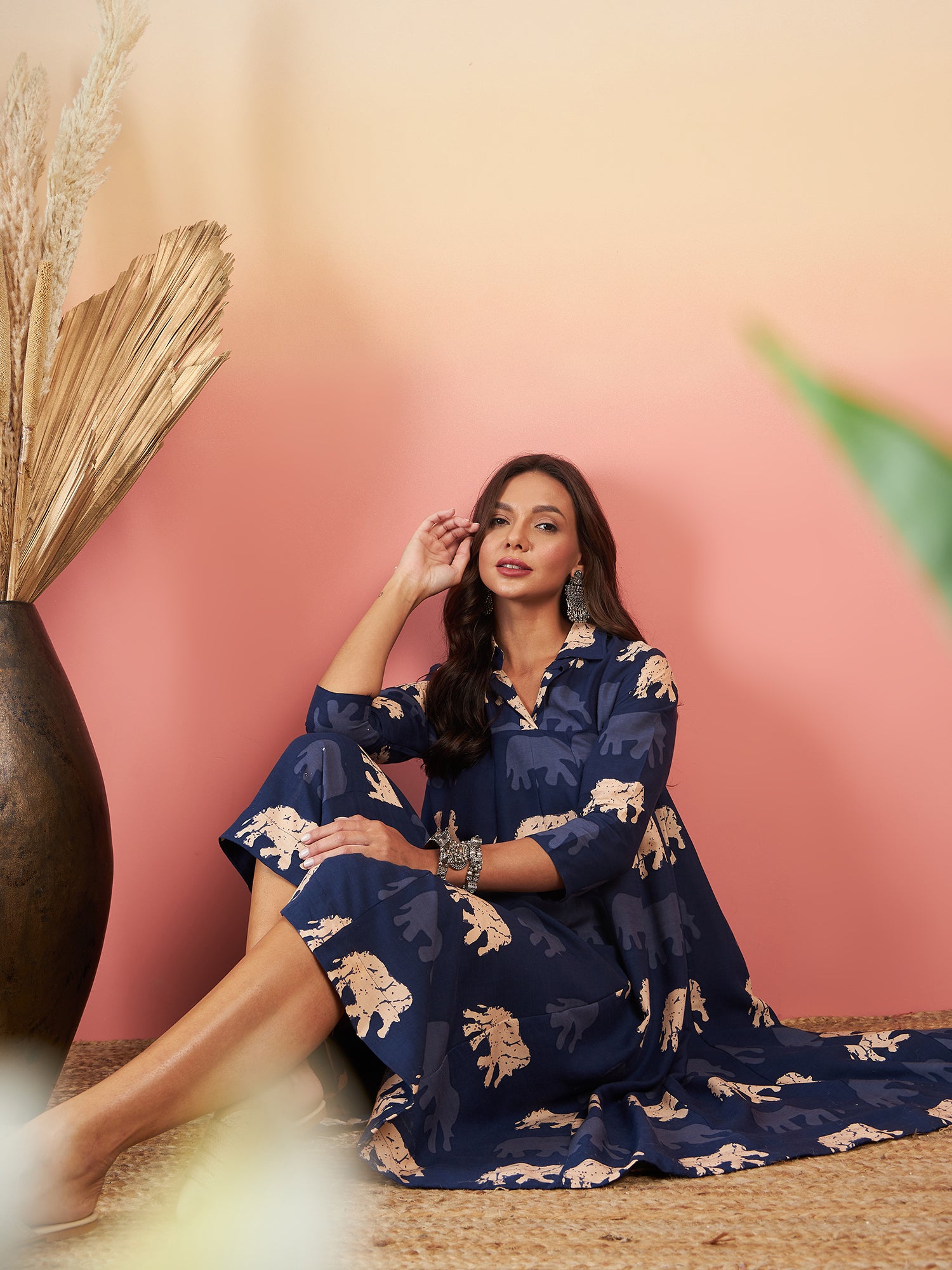 blue elephant dress Laithai Halter Elephant Dress Dark Blue