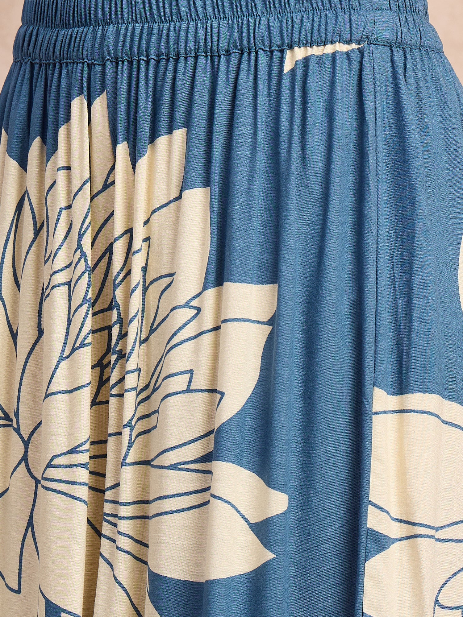 Blue Big Lotus Print Flared Kurta Set