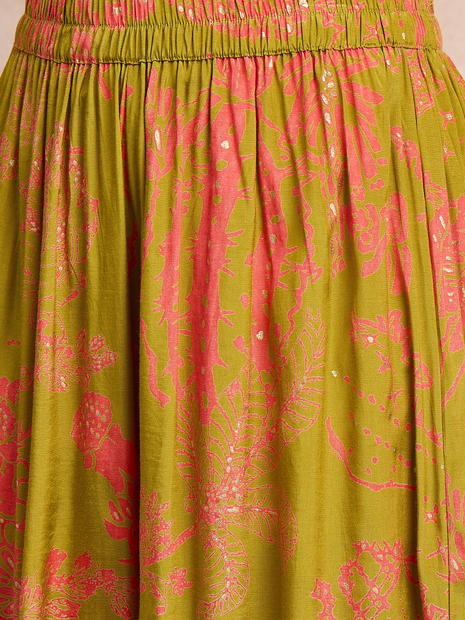 Light Olive Peach Print Flared Kurta Set