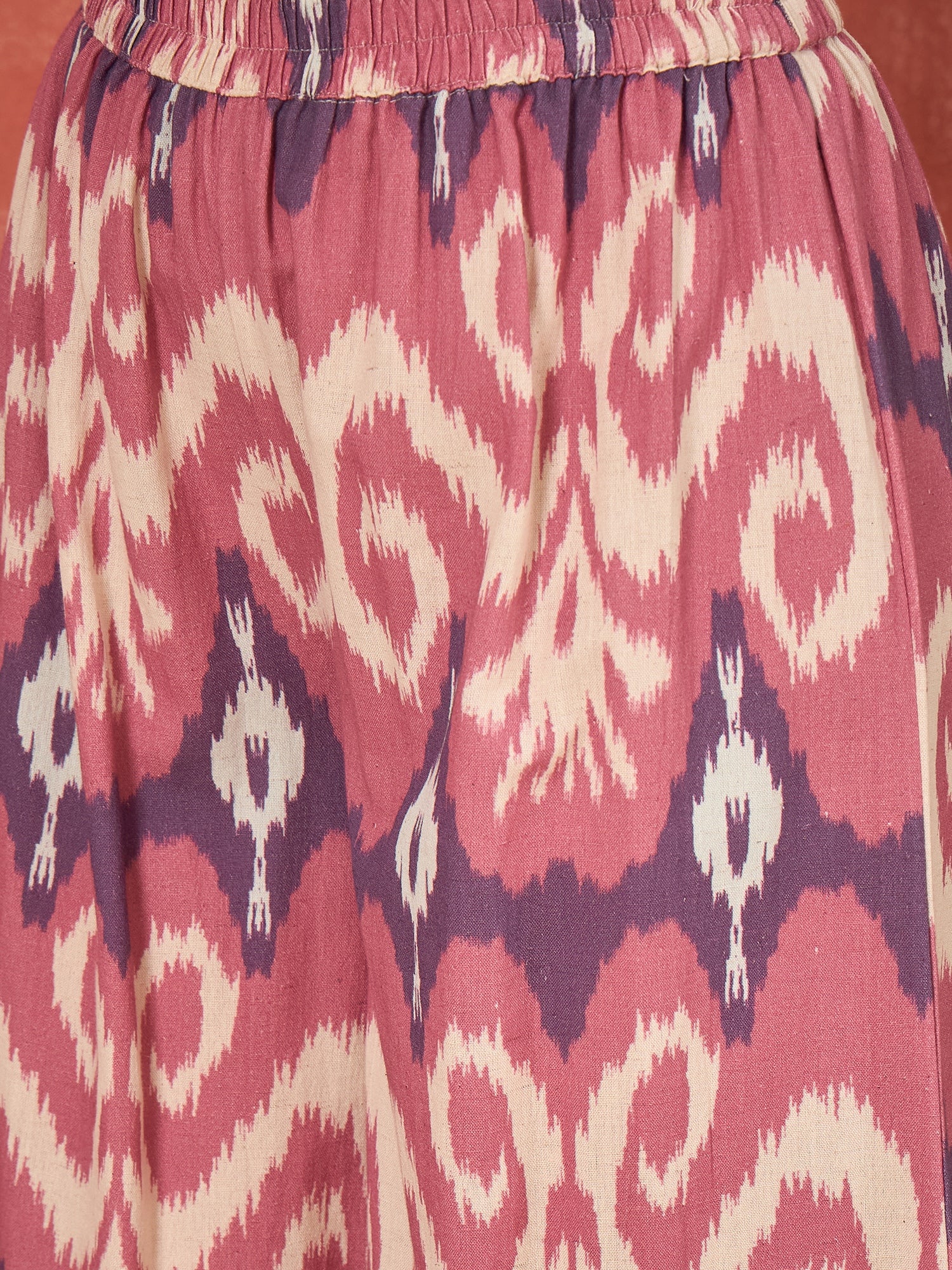 Dull Pink Ikkat Print V Neck Kurta Set