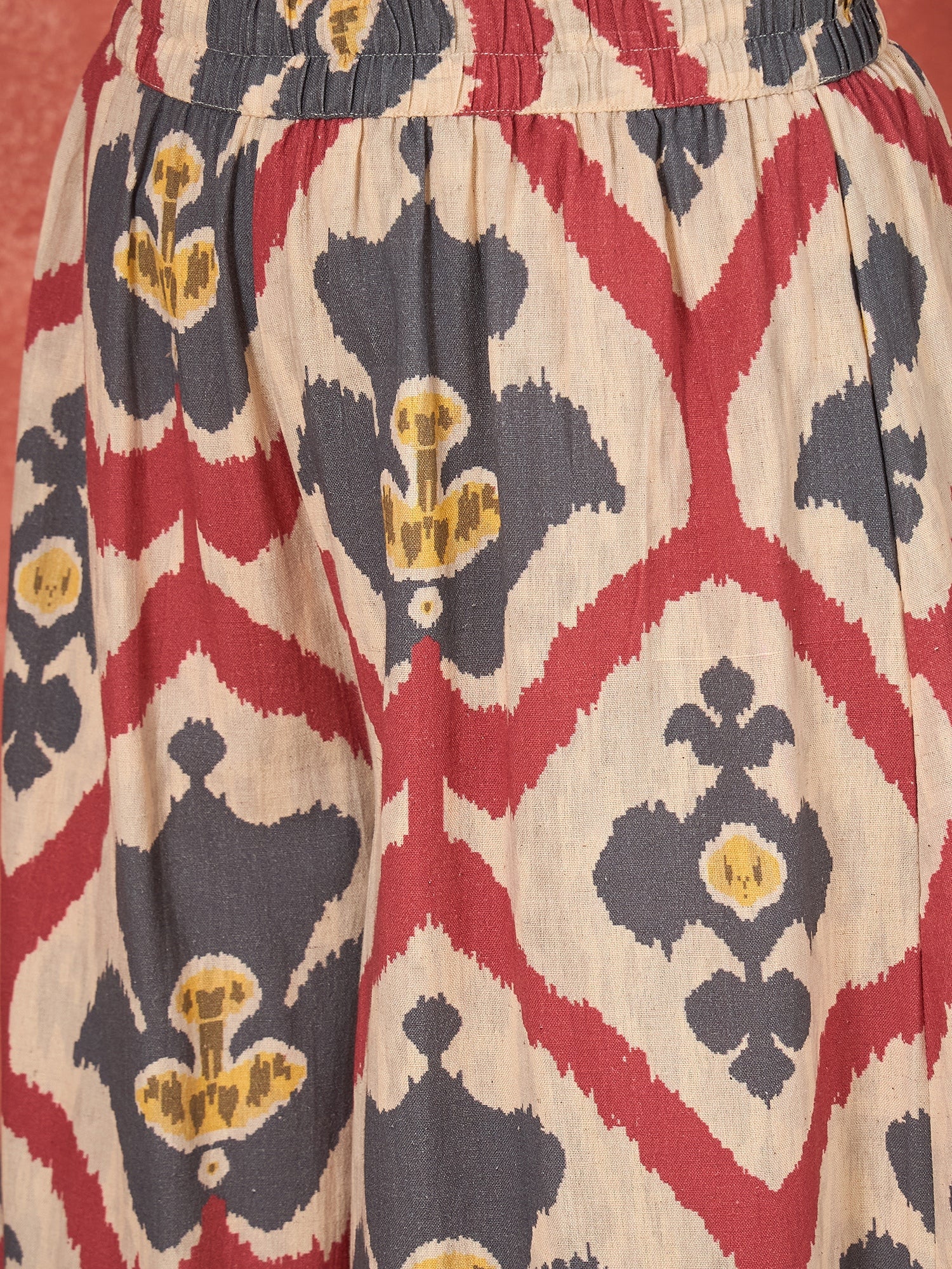 Beige Red Grey Ikkat Print Button Strappy Kurta Set