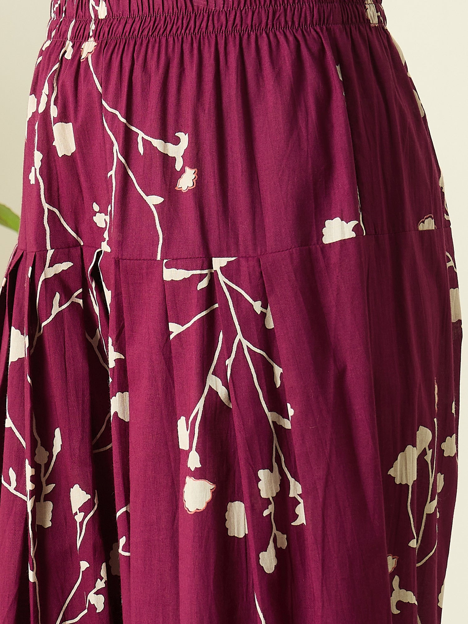 White Kurta Wine Floral Salwar Set