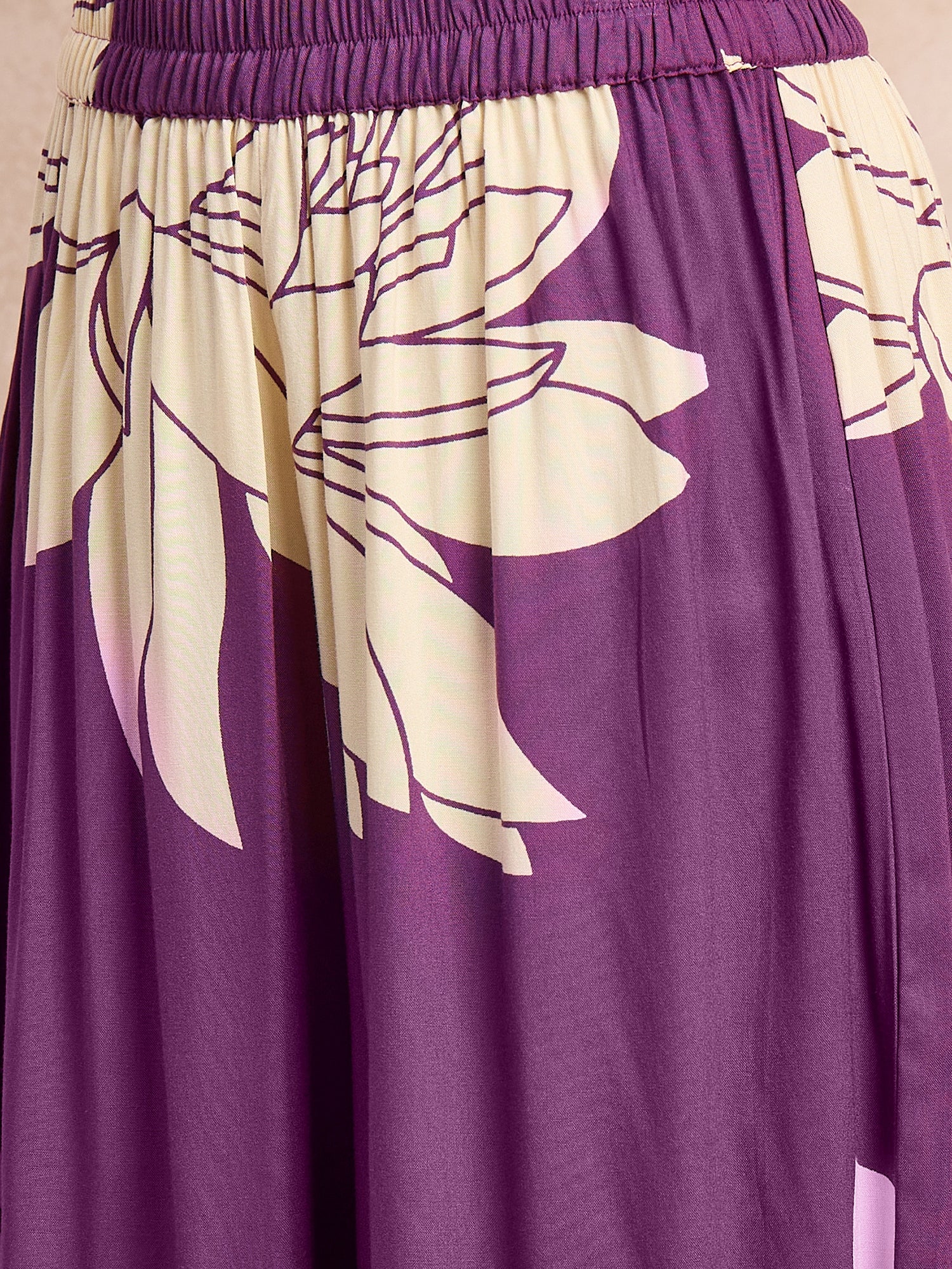 Mauve Big Lotus Print Flared Kurta Set