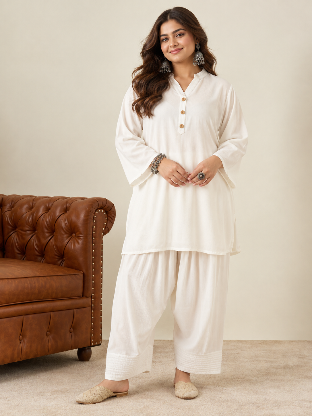 White Solid Farshi Salwar Set