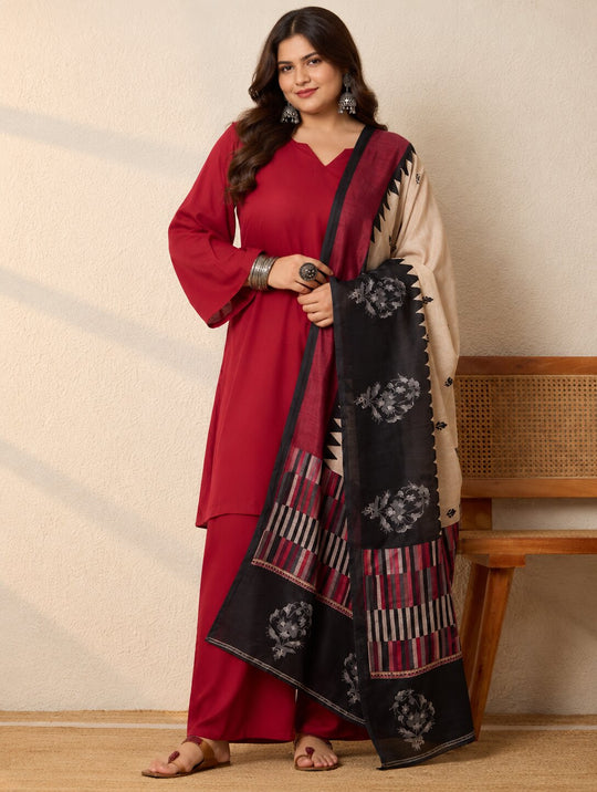 Burgundy Kurta Set Chevron Dupatta