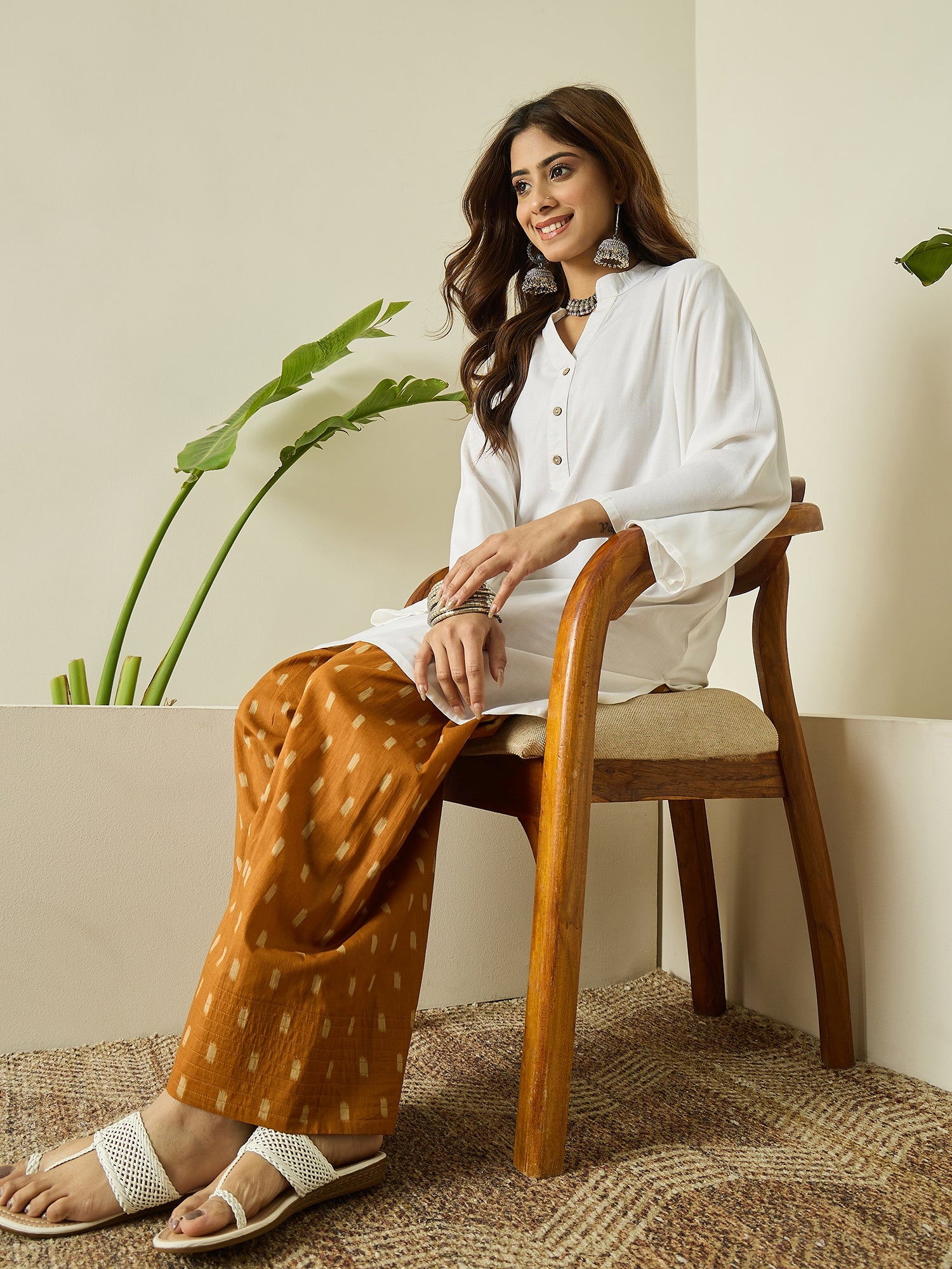 White Kurta Peanut Brown Salwar Set