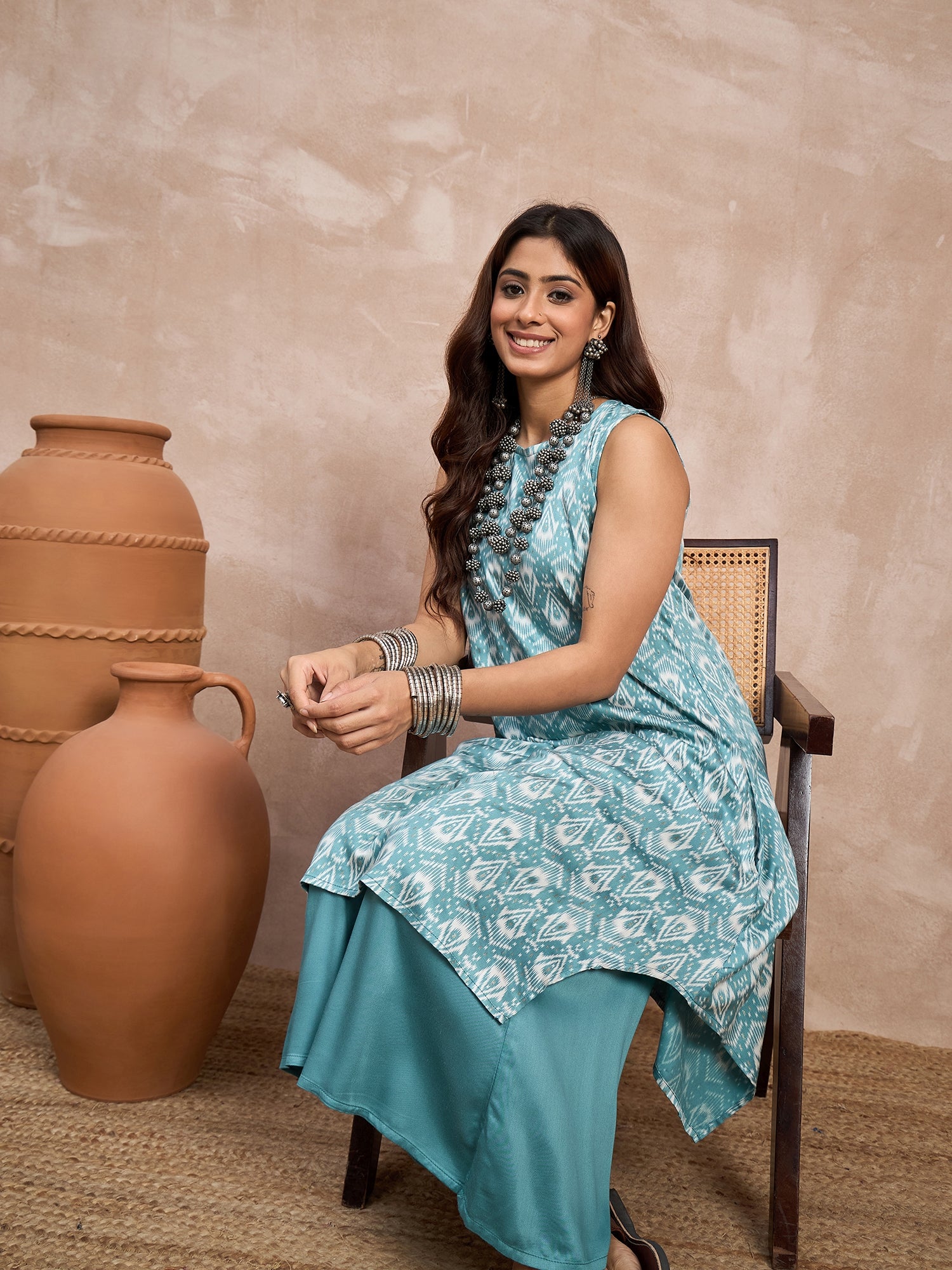 Light Teal Foil Kurta Palazzo Set