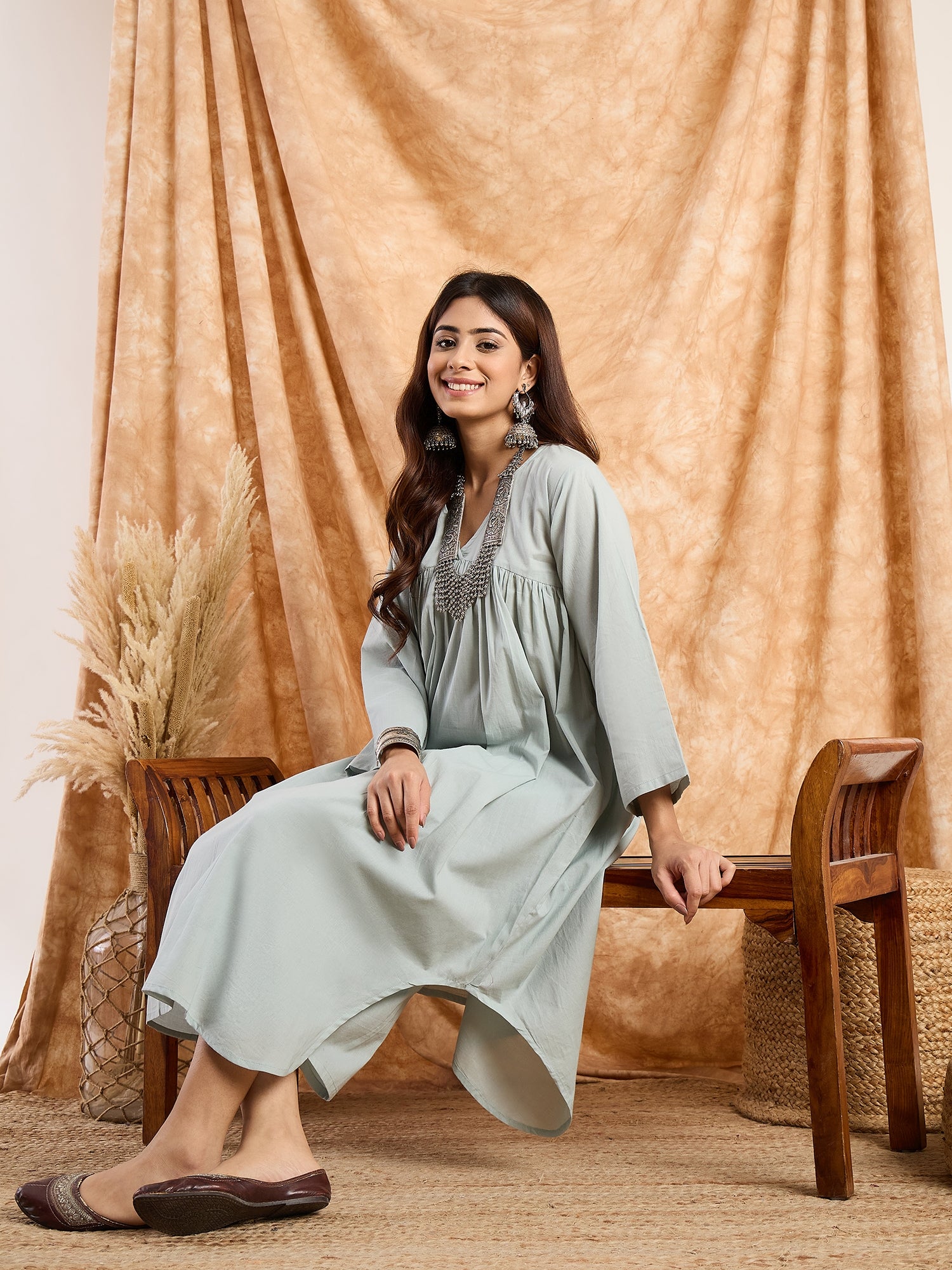 Steel Blue Flared Kurta Set