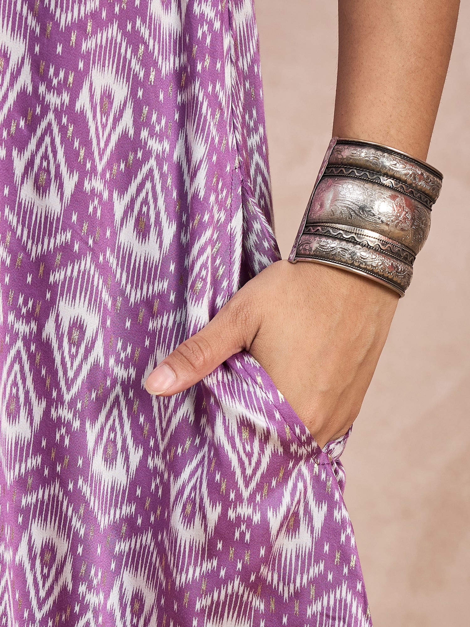 Dark Mauve Foil Kurta Palazzo Set