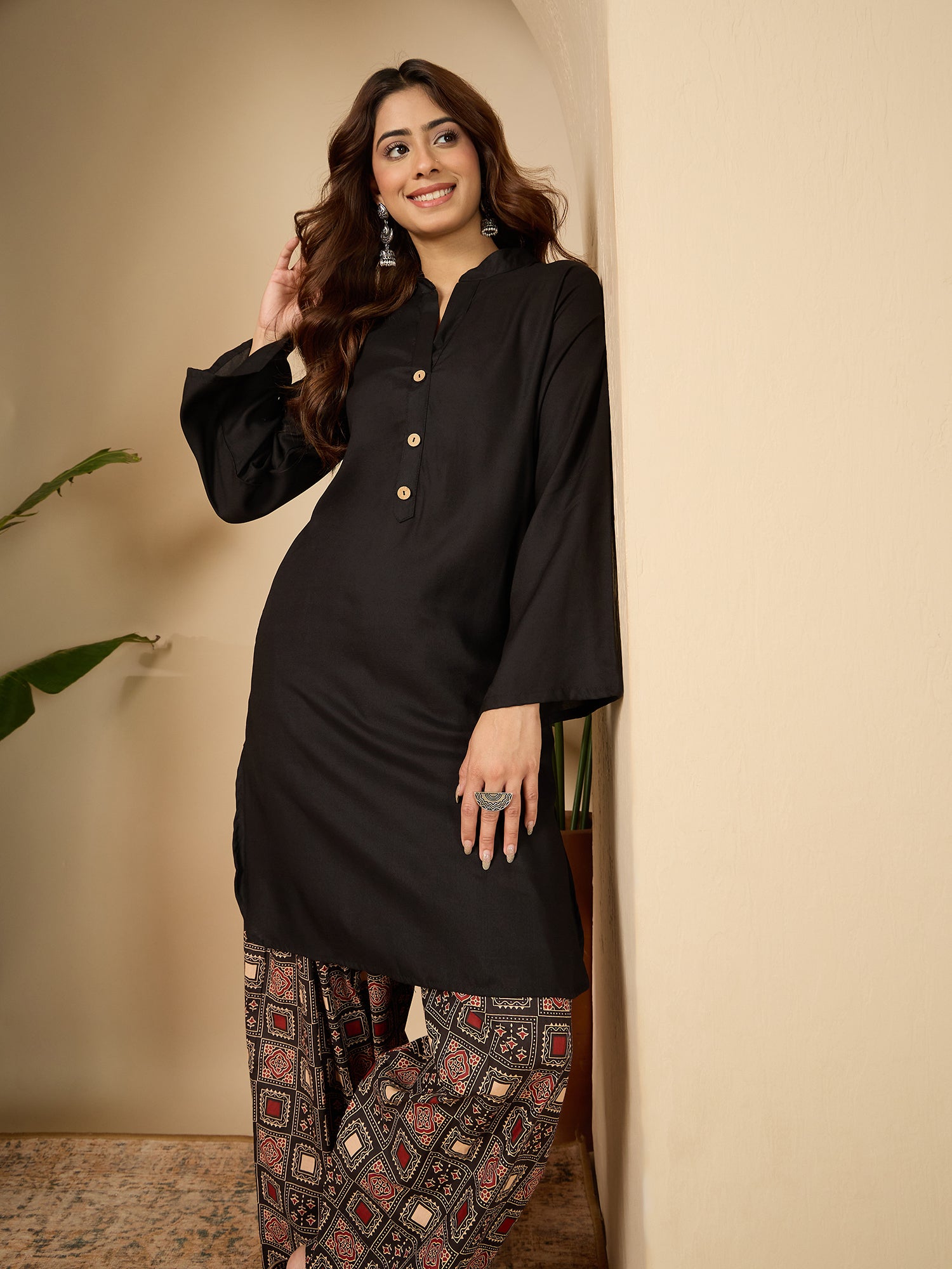 Black Kurta Black Rust Ethnic Salwar Set