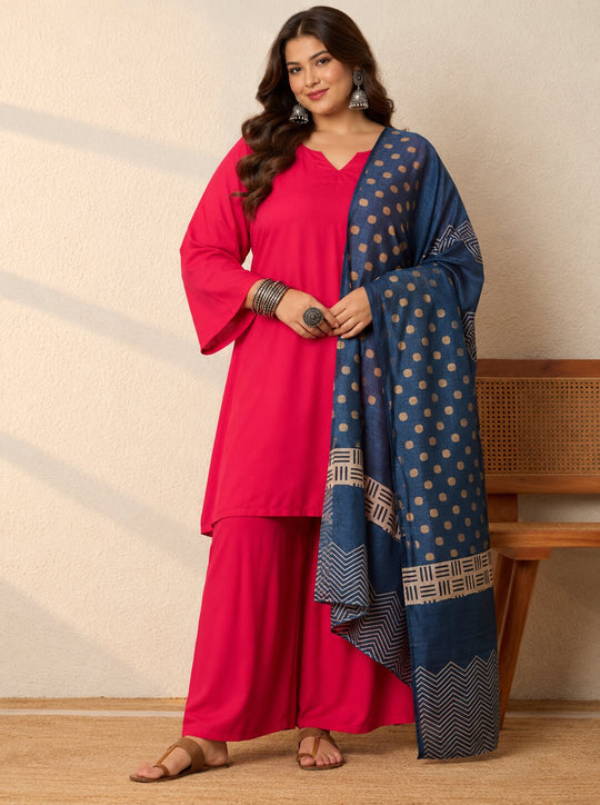 Fuchsia Kurta Set, Blue Dupatta