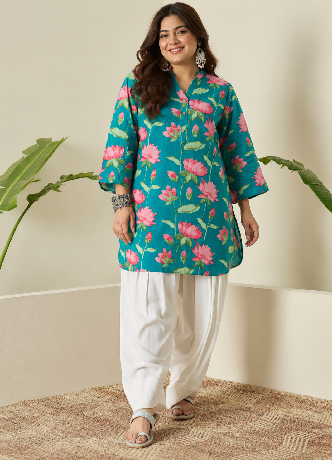 Teal Blue Lotus Farshi Salwar Set