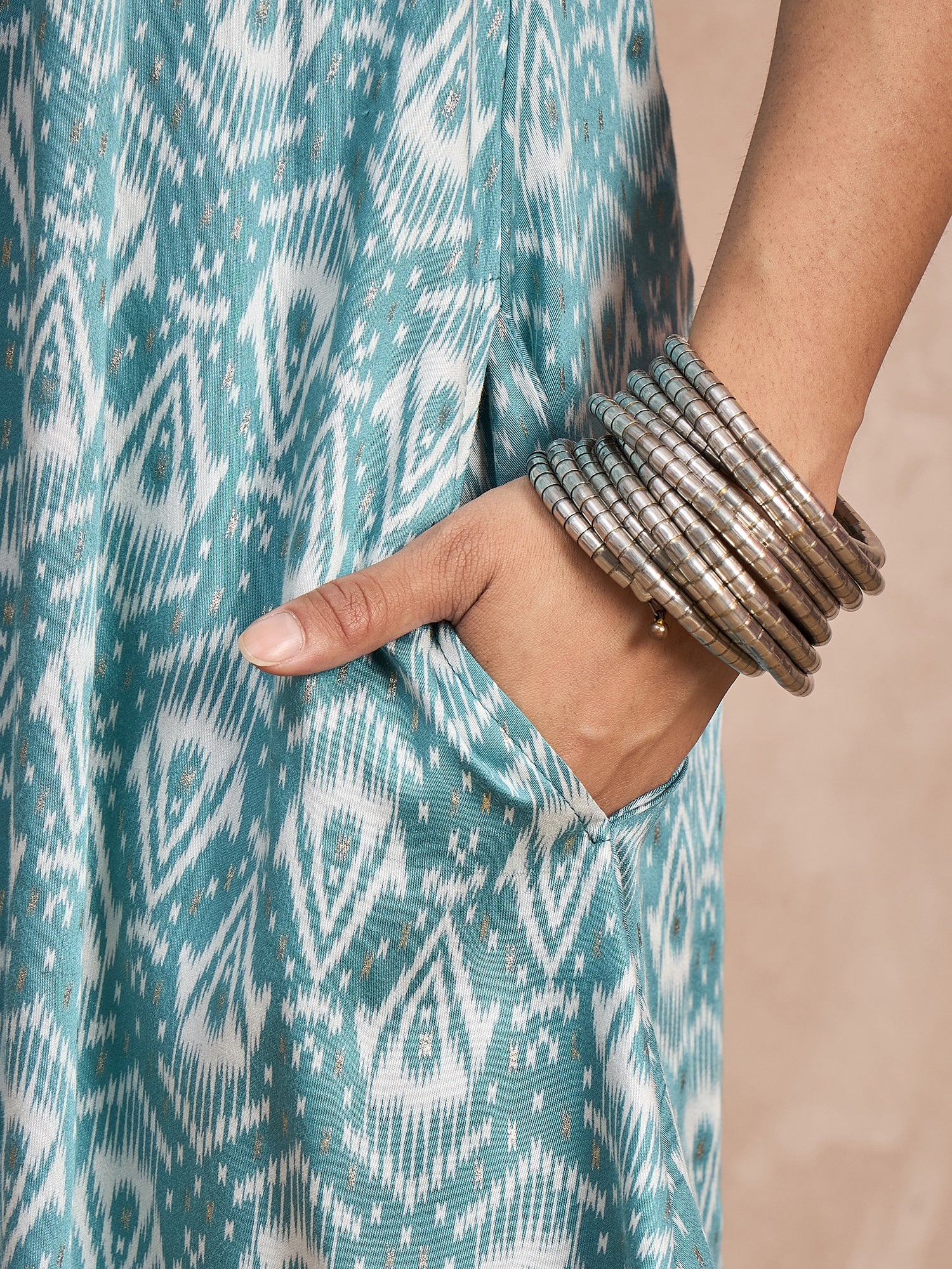 Light Teal Foil Kurta Palazzo Set
