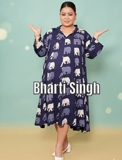 Blue Elephant Print Flared Dress