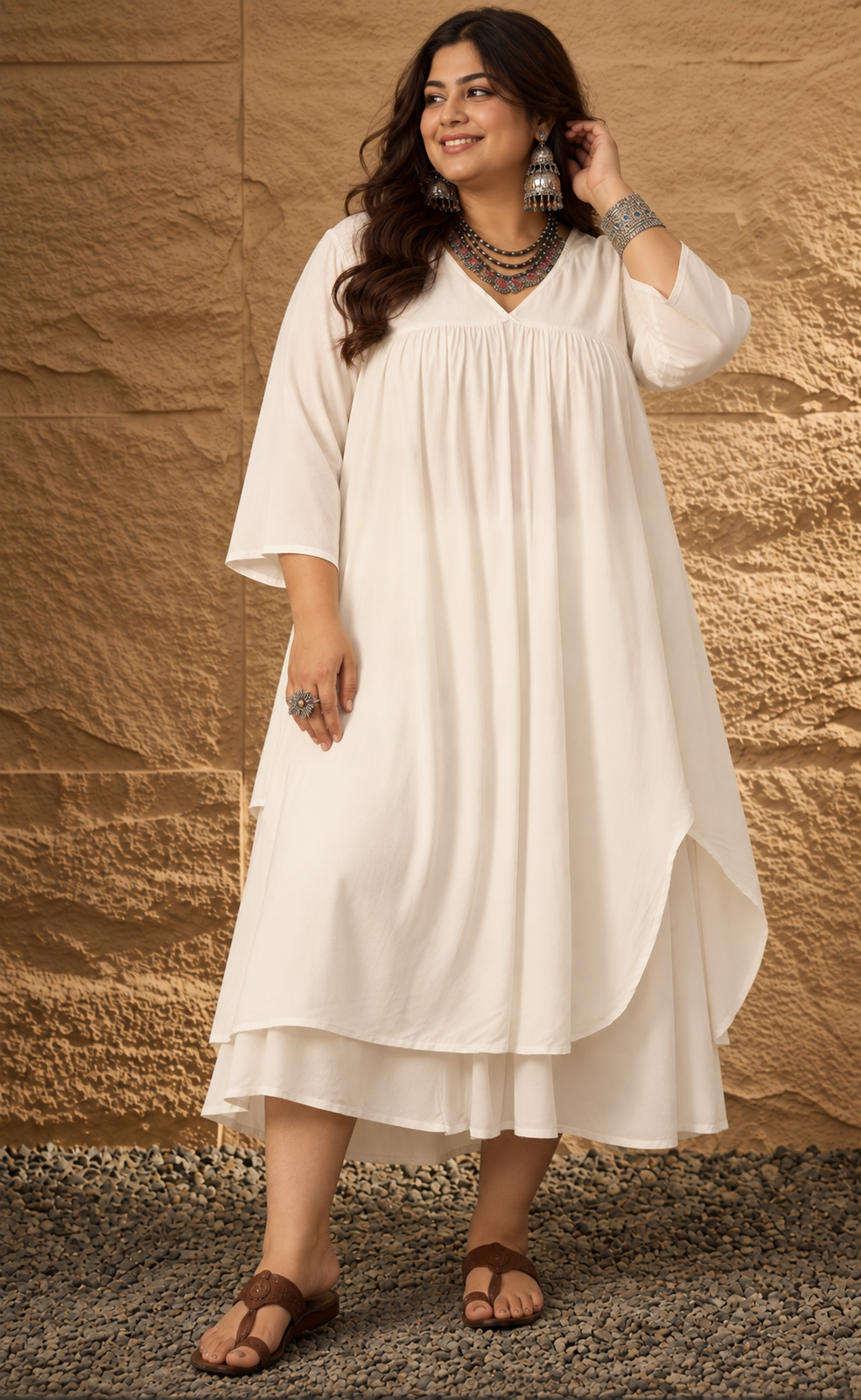 White Flared Kurta Palazzo Set