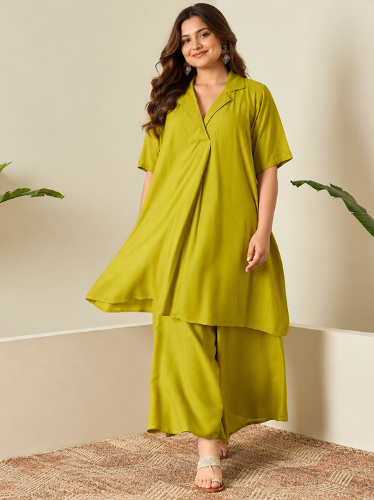 Lemon Yellow Collar Neck Kurta Set