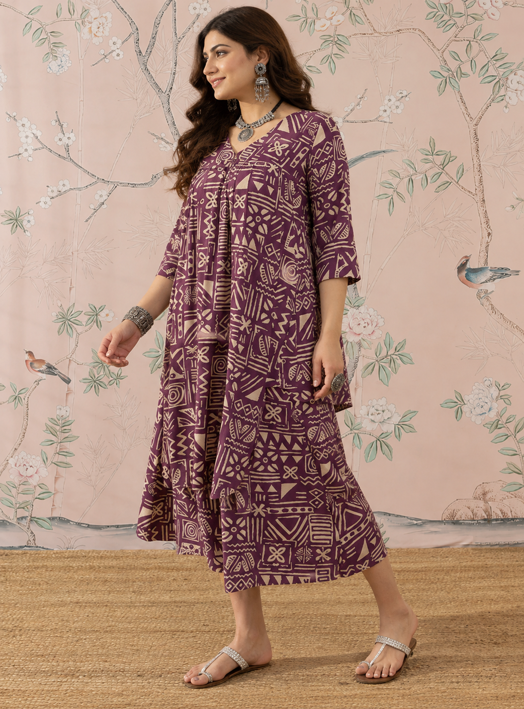 Dusty Mauve Ethnic Flared Kurta Set