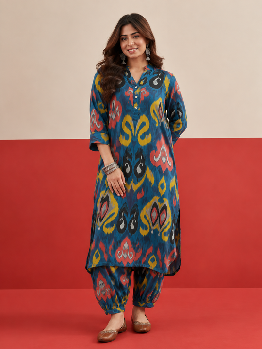 Blue Green Ikat Afghani Set