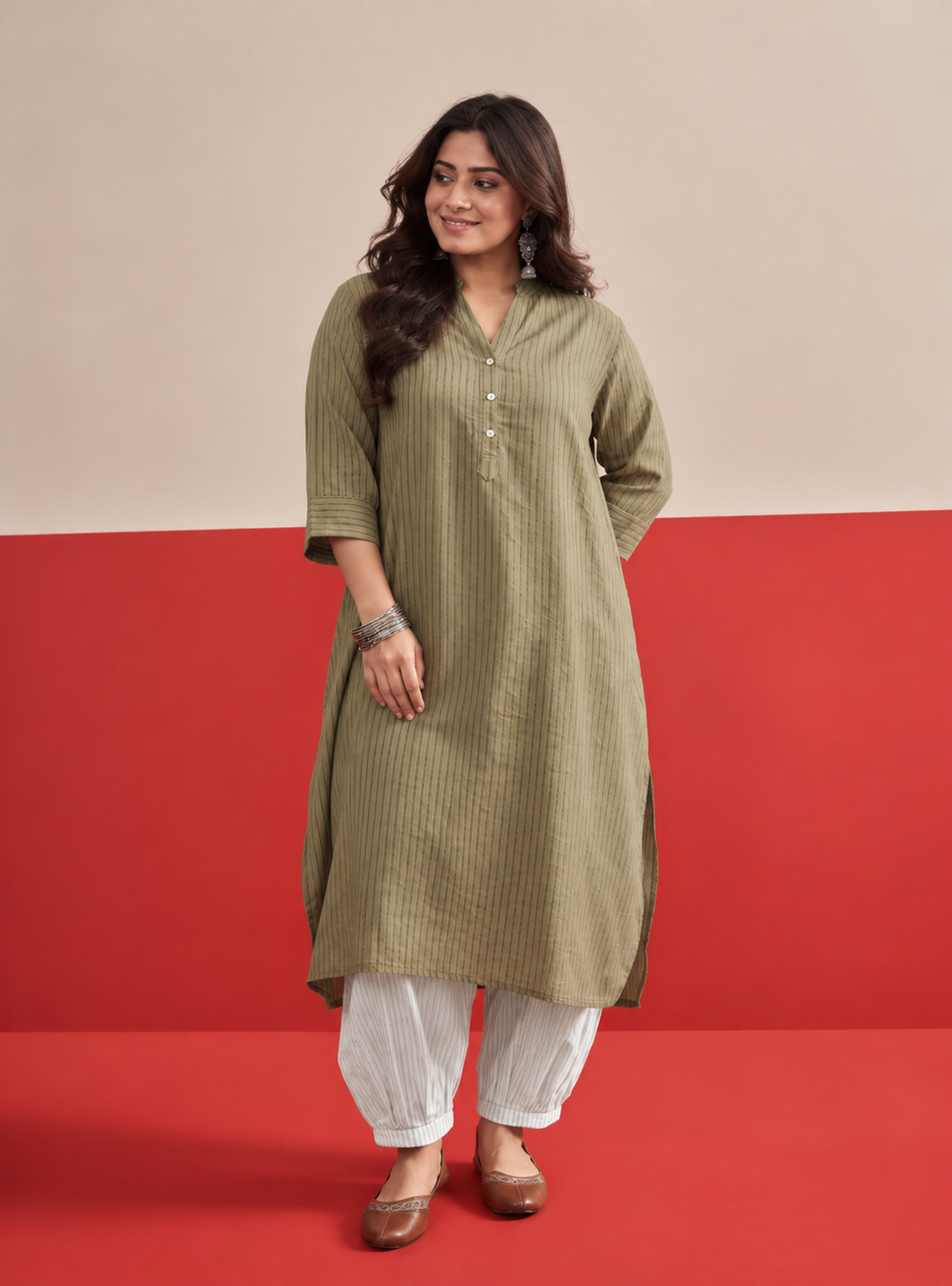 Khaki kurta White Afghani Salwar Set