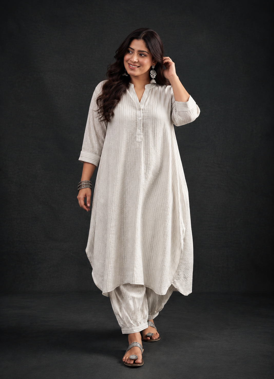 White kurta Afghani salwar Set