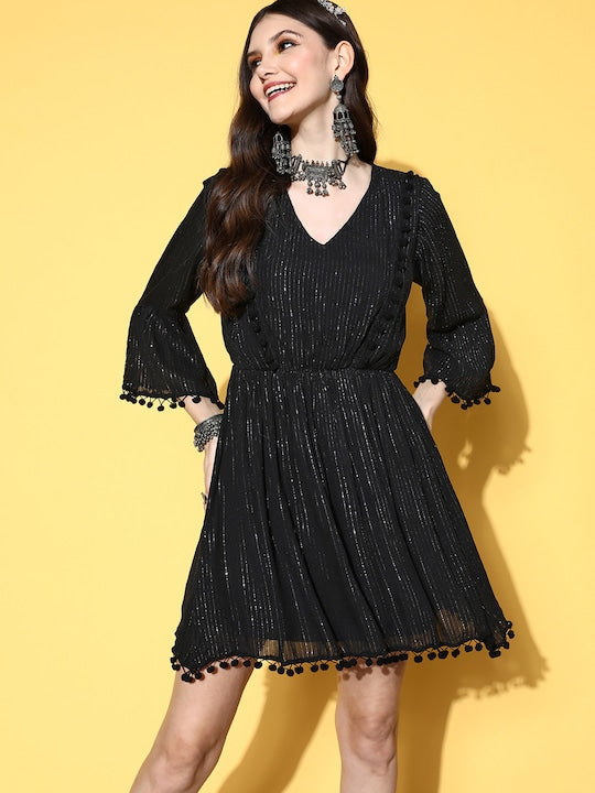 Black Lurex Dress With Lace