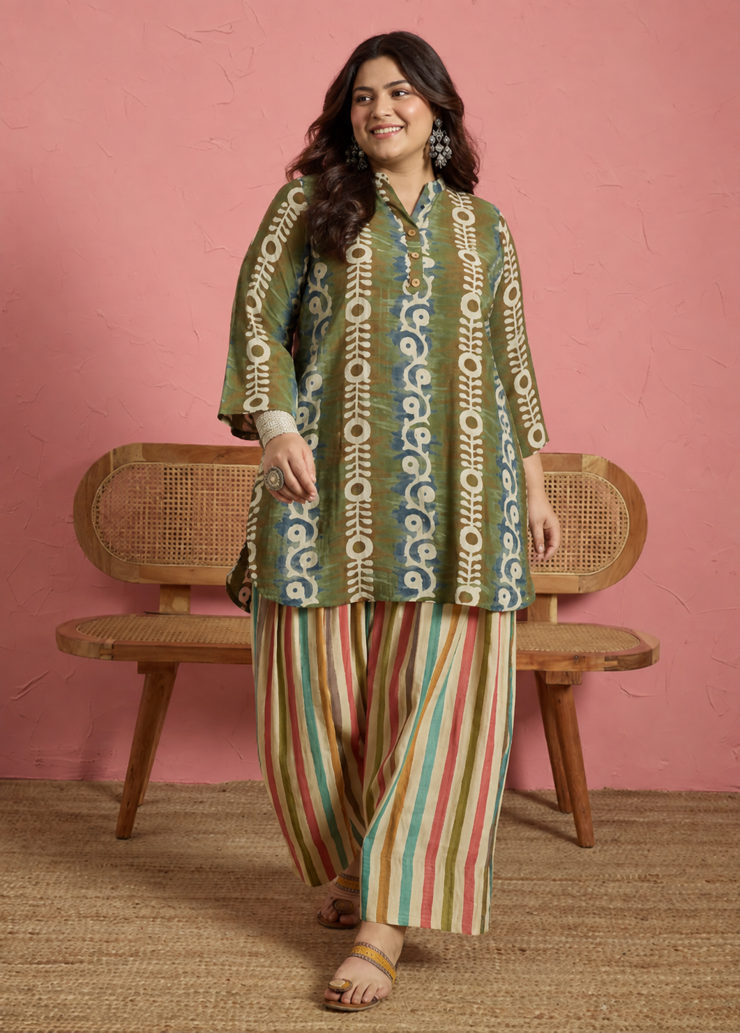 Green Multi Stripes Salwar  Set