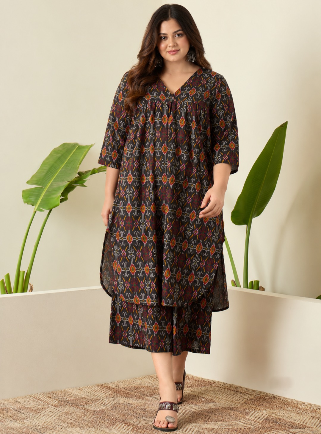 Black Patola Print Flared Kurta Set