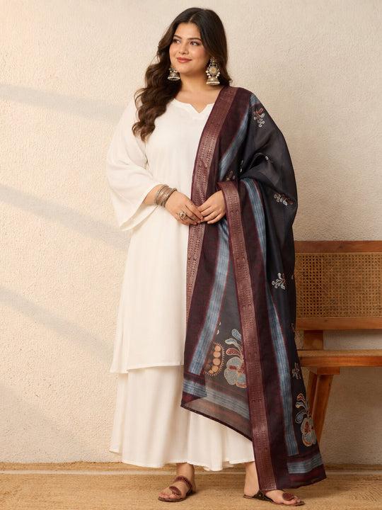 White Kurta Set Dark Mystic Dupatta