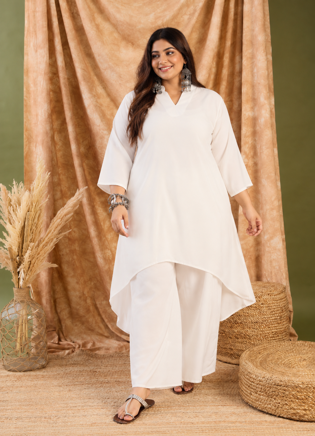 WHITE MANDARIN NECK KURTA SET