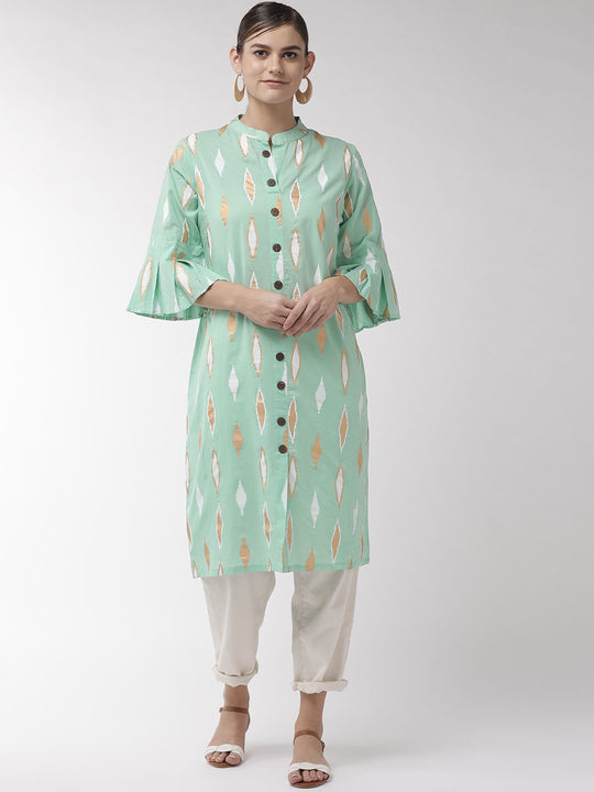 Pastel Green Gold Print Kurta